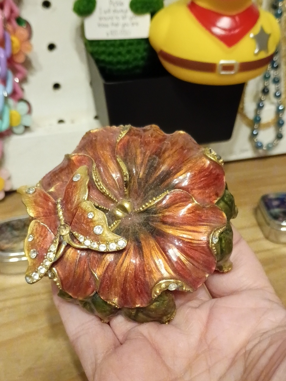 Butterfly Flower Paperweight Copper Red